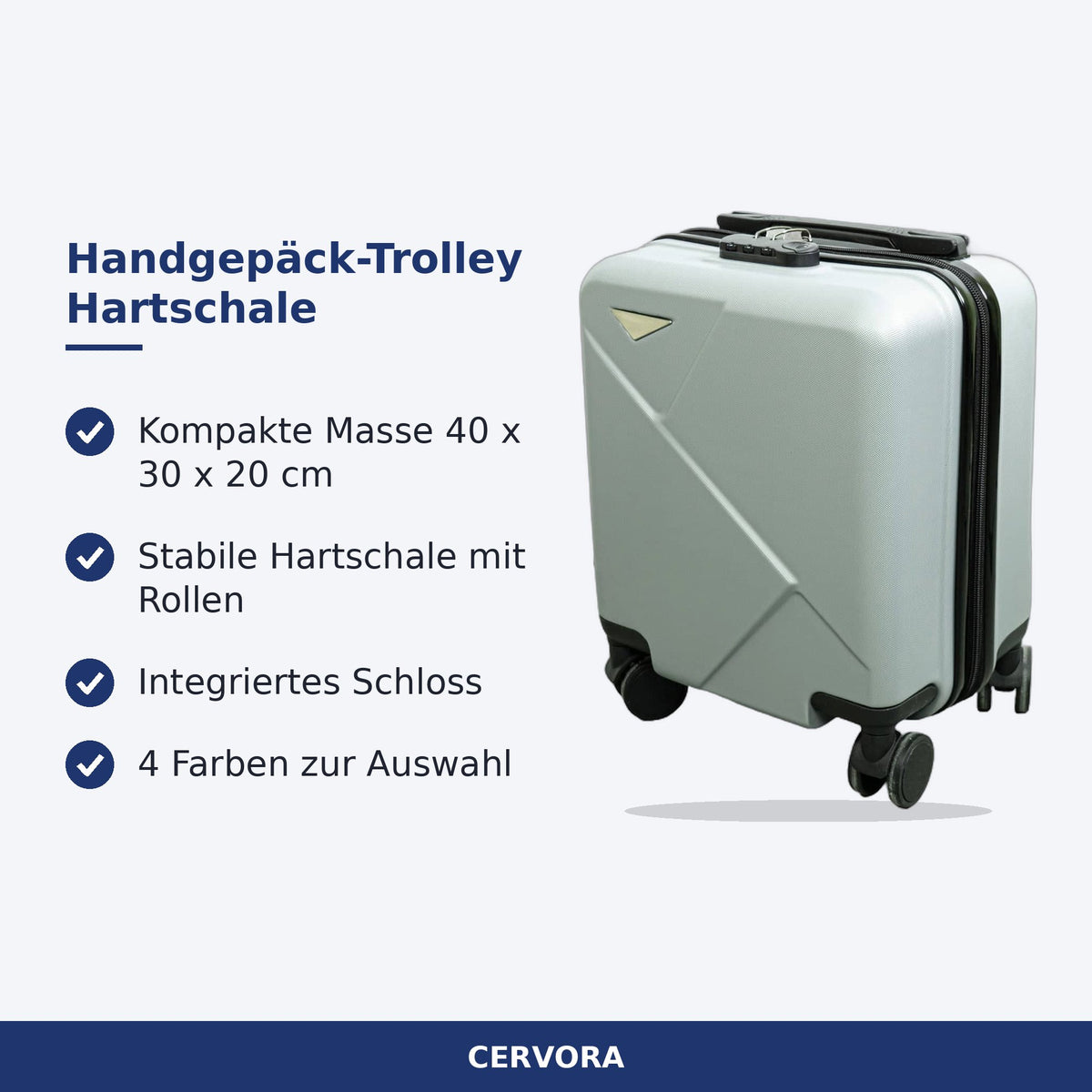 Handgepäck-Trolley mit Hartschale und Rollen, 40 x 30 x 20 cm