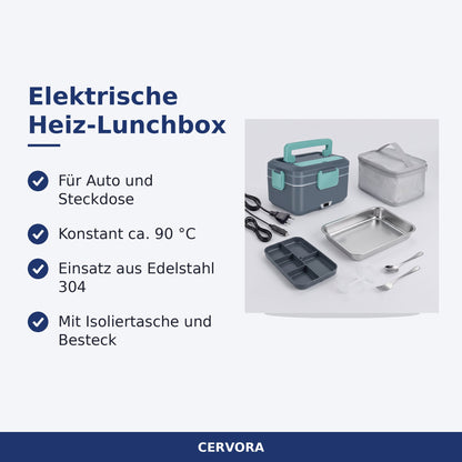 Elektrische Lunchbox 2,5 L mit Edelstahl-Einsatz, Isoliertasche und Besteck