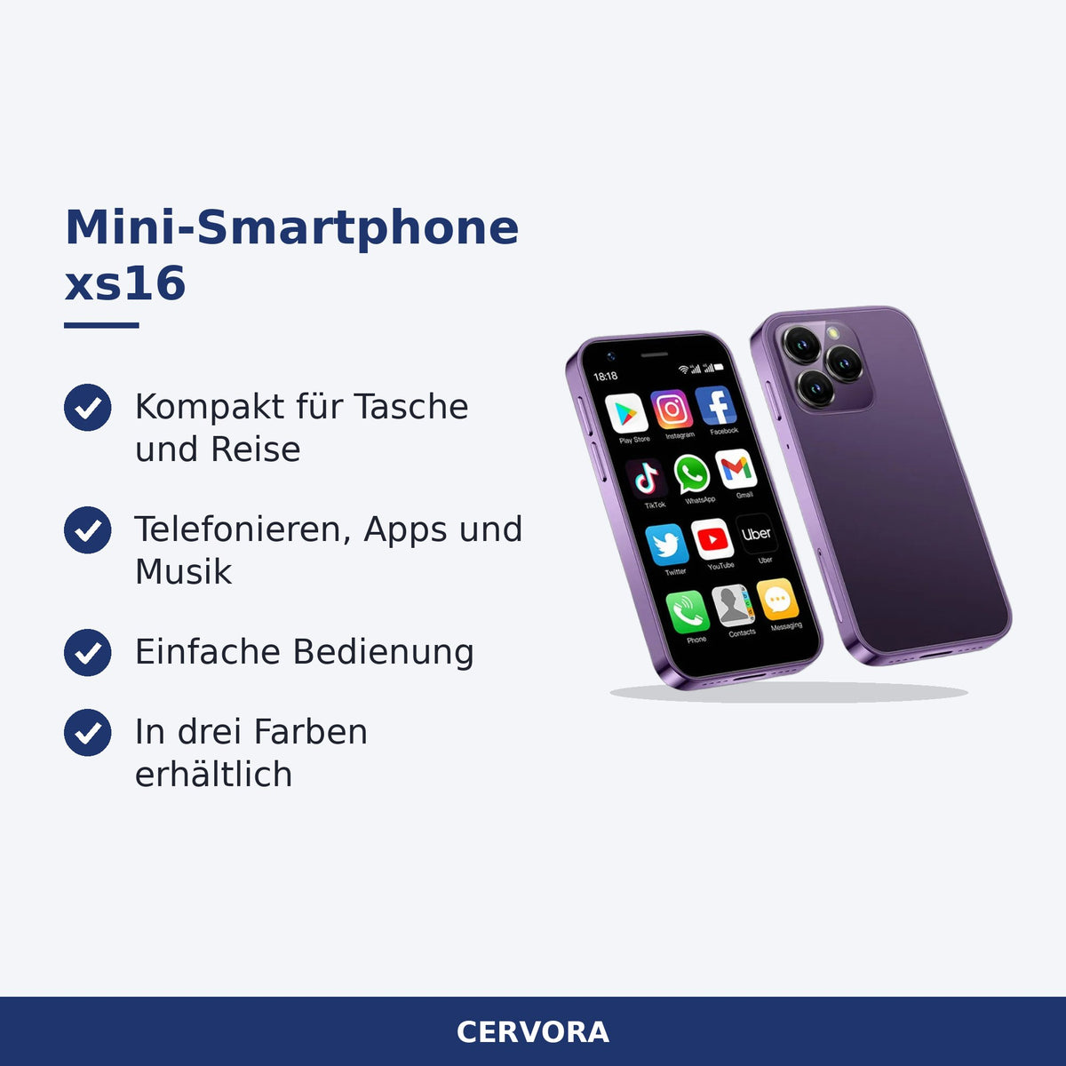 Kompaktes Mini-Smartphone xs16 in der Hand gehalten