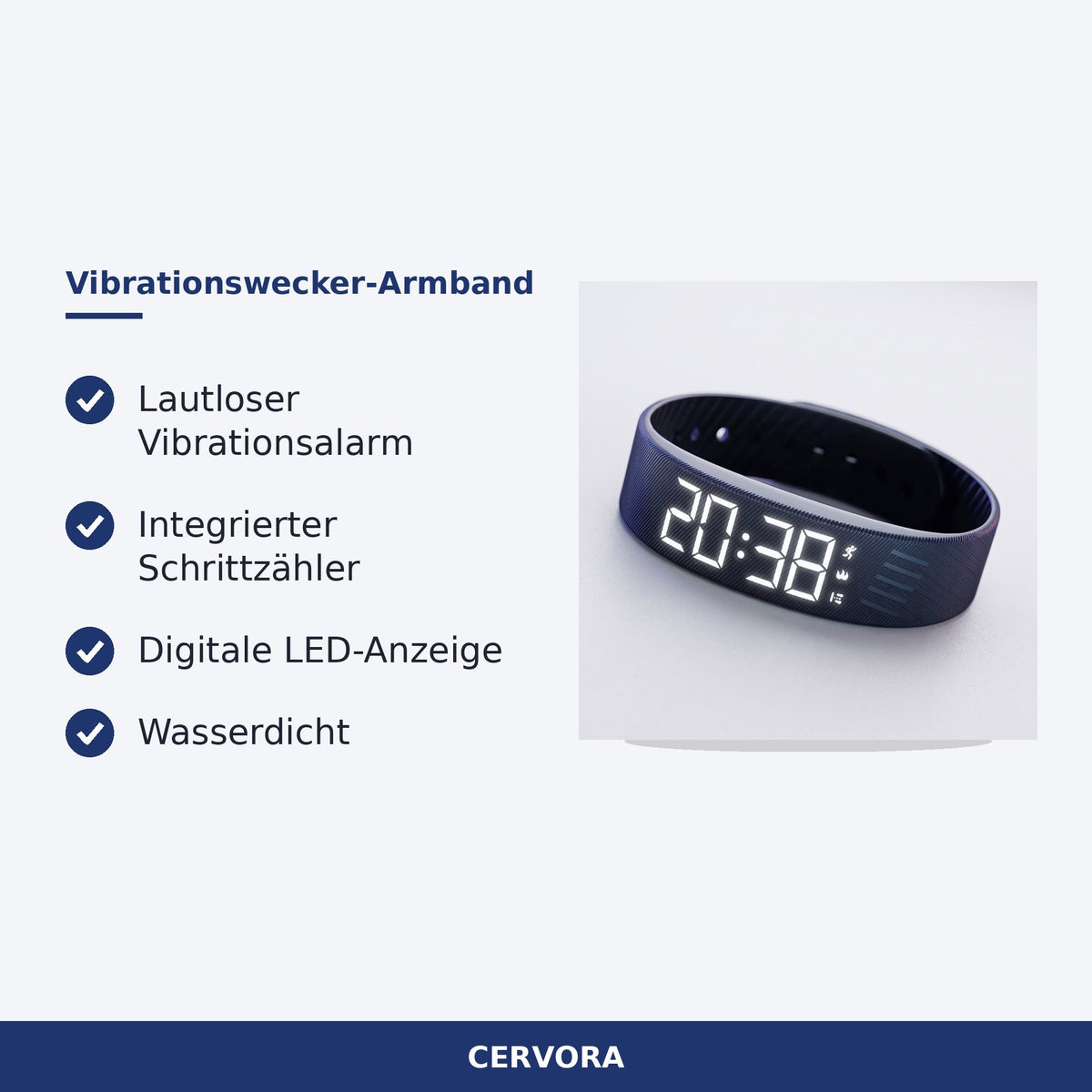 Schwarzes Wecker-Armband mit LED-Anzeige und Vibrationsalarm am Handgelenk