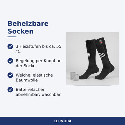 Beheizbare Baumwollsocken mit Batteriefach am oberen Rand