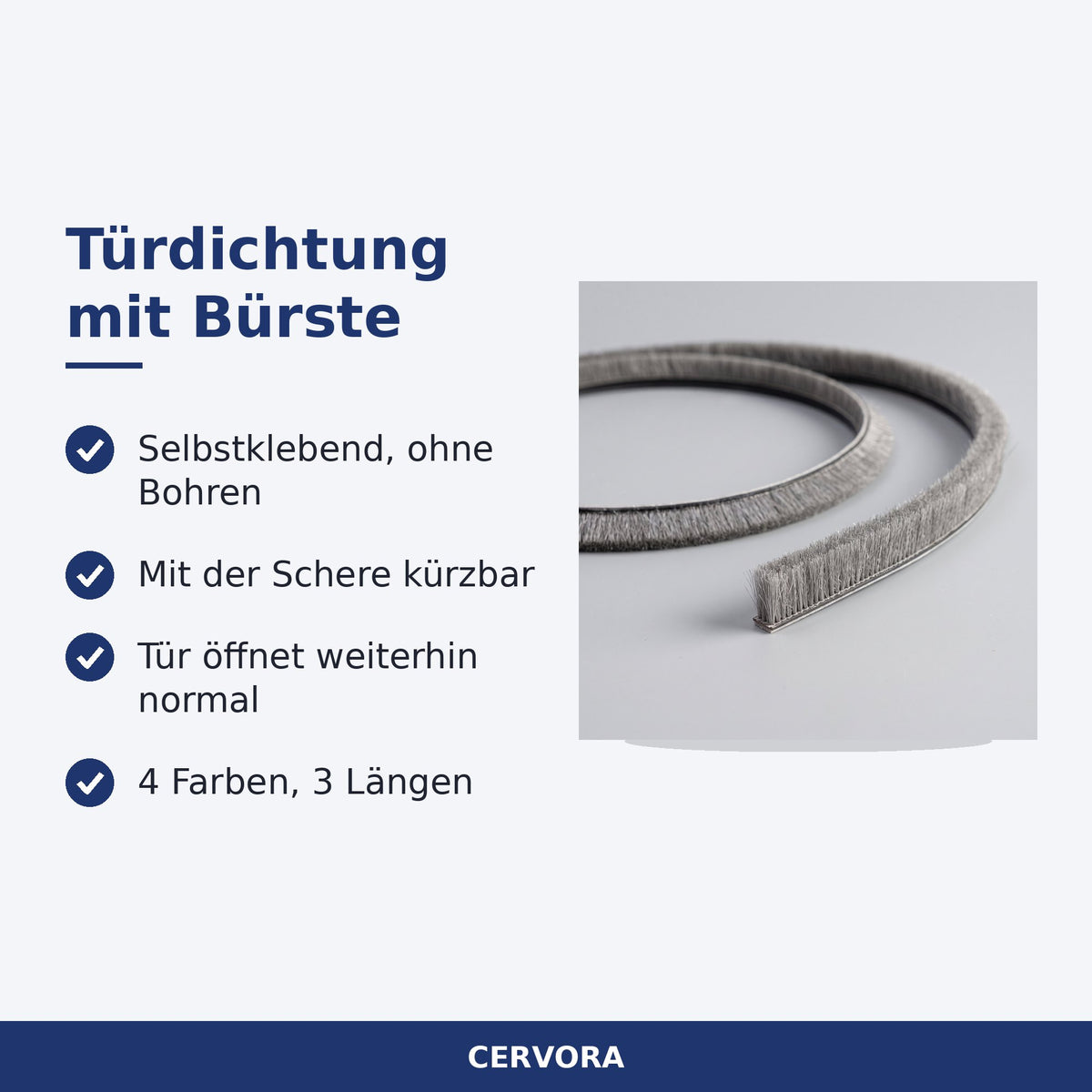Selbstklebende Türdichtung mit Bürste am unteren Rand einer Tür