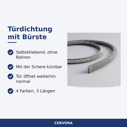 Selbstklebende Türdichtung mit Bürste am unteren Rand einer Tür