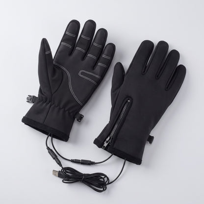 Schwarze beheizbare Handschuhe mit USB-Kabel und rutschfester Handfläche