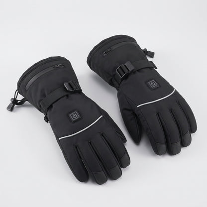 Schwarze beheizbare Winterhandschuhe mit Touchscreen-Fingerspitzen und Klettverschluss