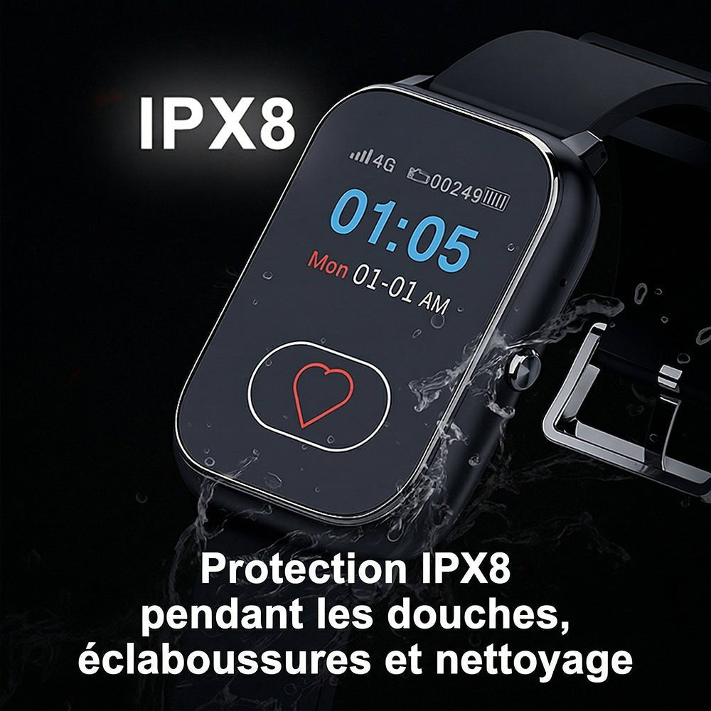 Smartwatch für Senioren mit Sturzerkennung, SOS-Taste und Silikonarmband