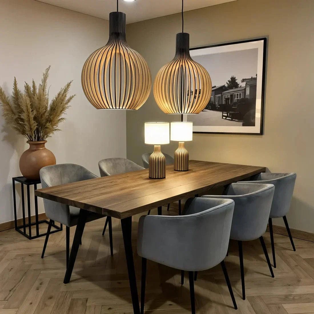 Pendelleuchte aus Holz mit LED im nordischen Vintage-Stil, höhenverstellbar