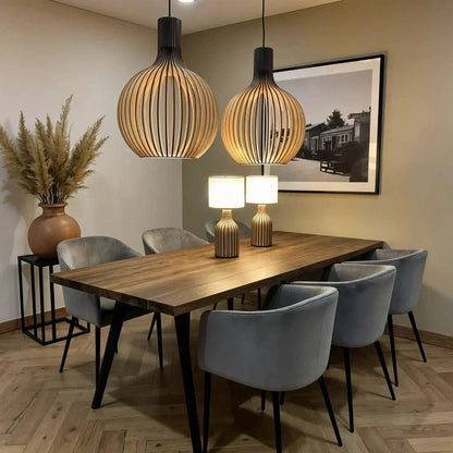 Pendelleuchte aus Holz mit LED im nordischen Vintage-Stil, höhenverstellbar