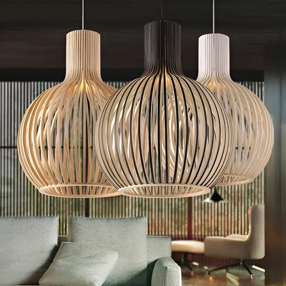 Pendelleuchte aus Holz mit LED im nordischen Vintage-Stil, höhenverstellbar