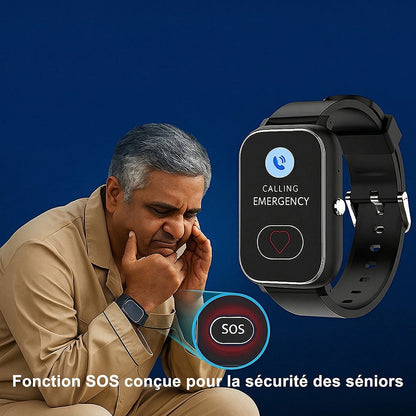 Smartwatch für Senioren mit Sturzerkennung, SOS-Taste und Silikonarmband