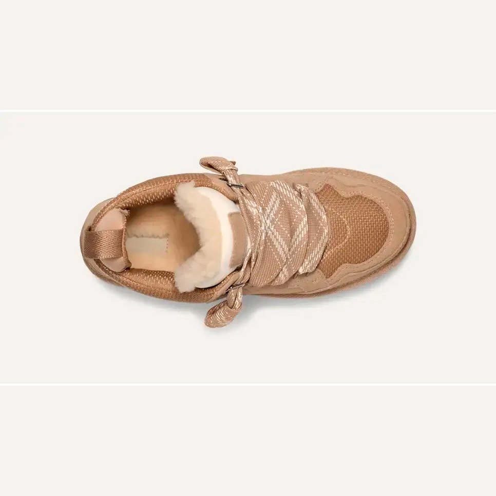 Damen-Winterstiefel aus sandfarbenem Veloursleder mit Kunstpelz-Futter