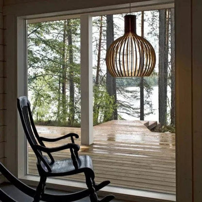 Pendelleuchte aus Holz mit LED im nordischen Vintage-Stil, höhenverstellbar