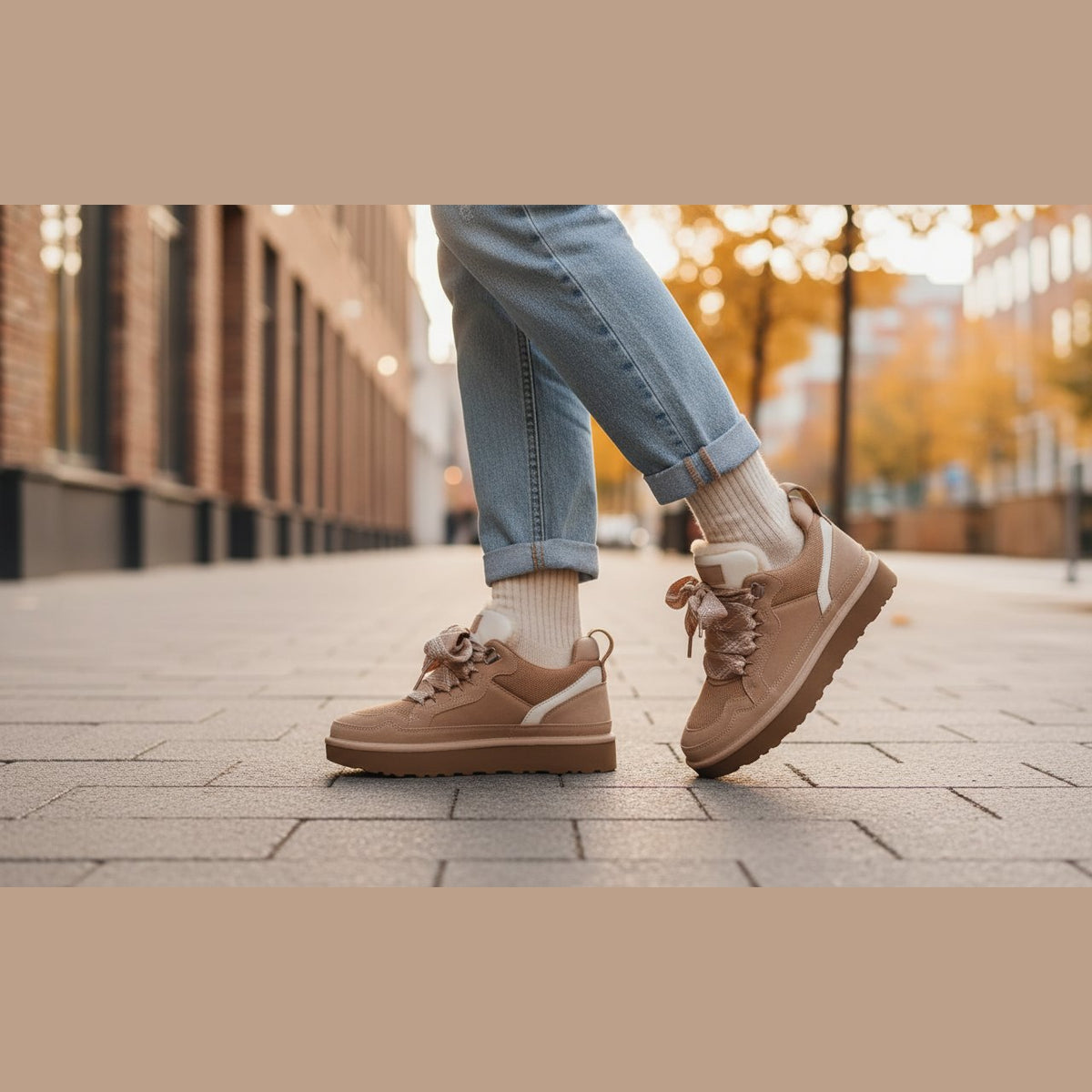 Damen-Winterstiefel aus sandfarbenem Veloursleder mit Kunstpelz-Futter