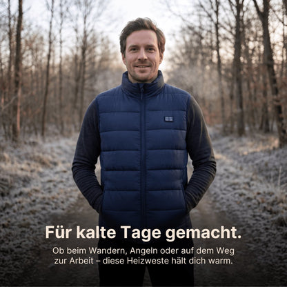 Schwarze beheizbare Herrenweste mit Reissverschluss, Umlegekragen und Taschen