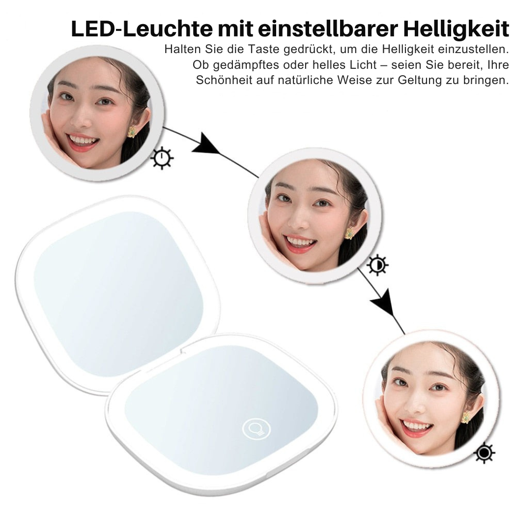 Sandsberg | Mini miroir cosmétique LED 10x avec différents réglages de lumière, rechargeable par USB