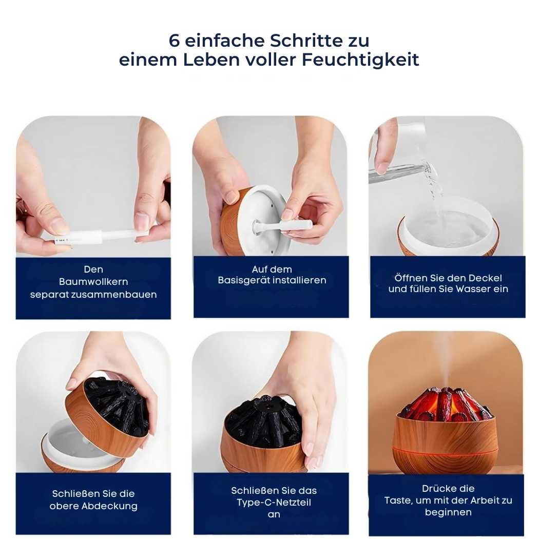 FlameMist | Diffuseur d'huiles essentielles – Flamme LED – Deux modes de brume – Design USB silencieux – Récipient de relaxation pour la maison
