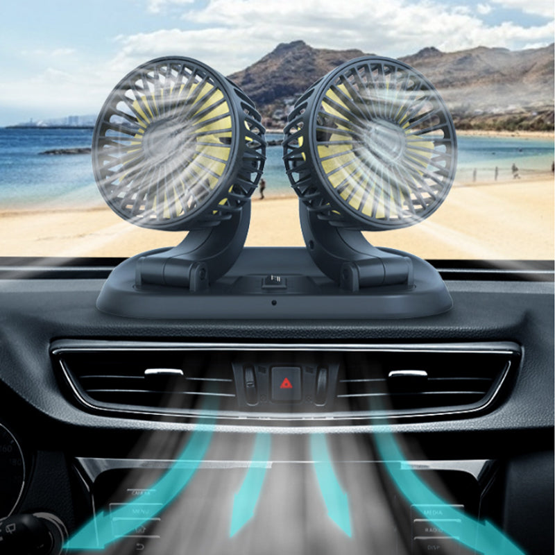 Doppellüfter für das Auto – 360° Rotation, 12V/24V/USB, leise