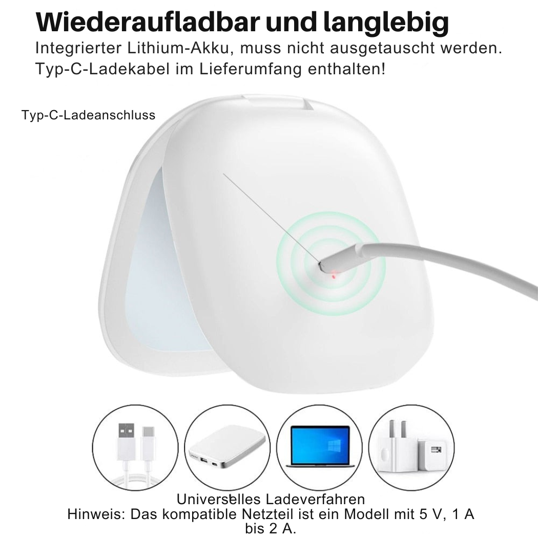 Sandsberg | Mini miroir cosmétique LED 10x avec différents réglages de lumière, rechargeable par USB