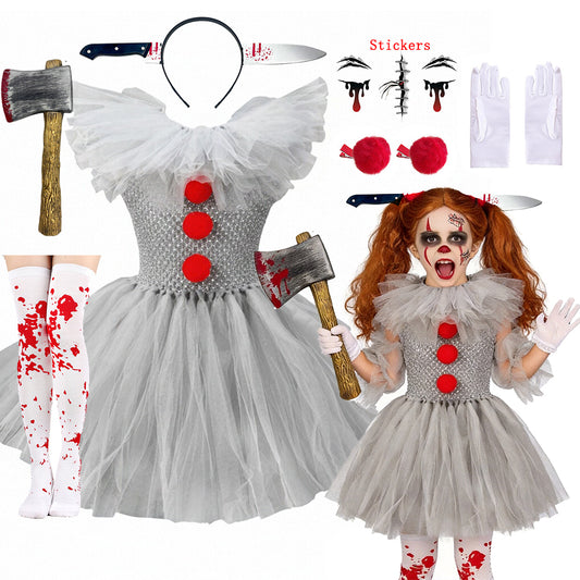 Costumes d'Halloween pour enfants, costumes de Joker pour bébés filles, robe de fantôme effrayante, robe tutu fantaisie pour enfants, tenue d'horreur pour fête de carnaval