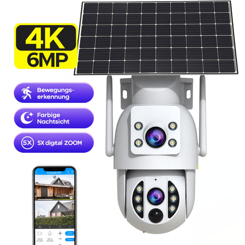 Solar Überwachungskamera 4K – Intelligente Nachtsicht & Bewegungserkennung | WLAN Kamera mit Akku & Solarpanel