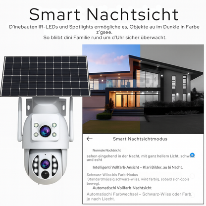 Solar Überwachungskamera 4K – Intelligente Nachtsicht & Bewegungserkennung | WLAN Kamera mit Akku & Solarpanel