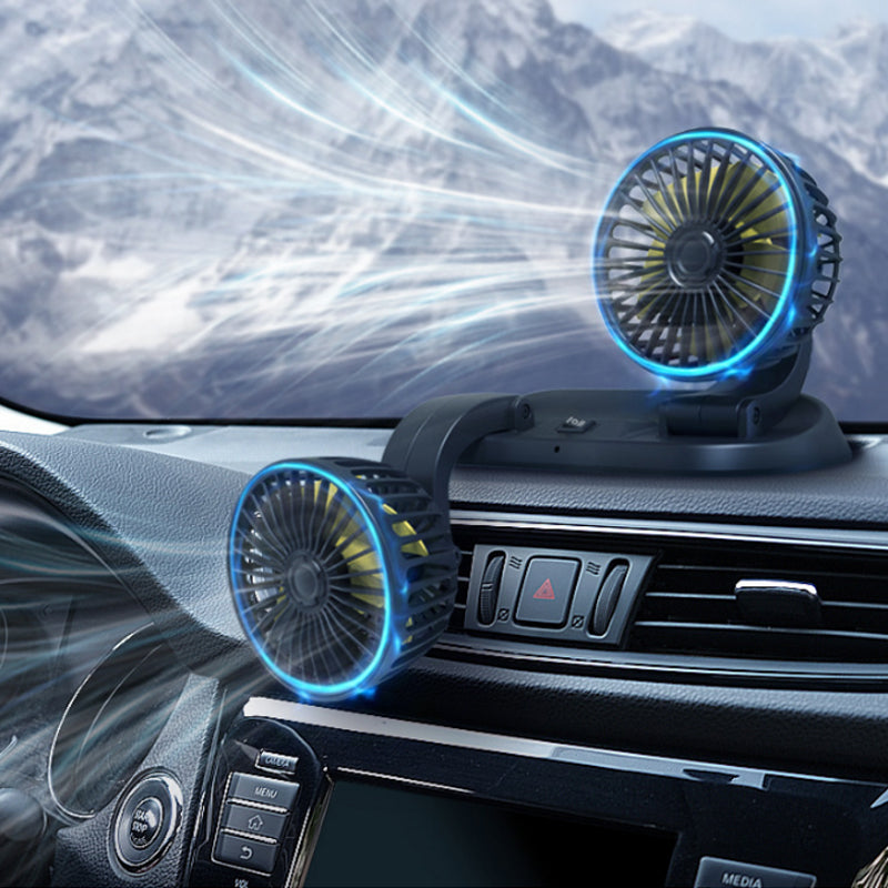 Doppellüfter für das Auto – 360° Rotation, 12V/24V/USB, leise