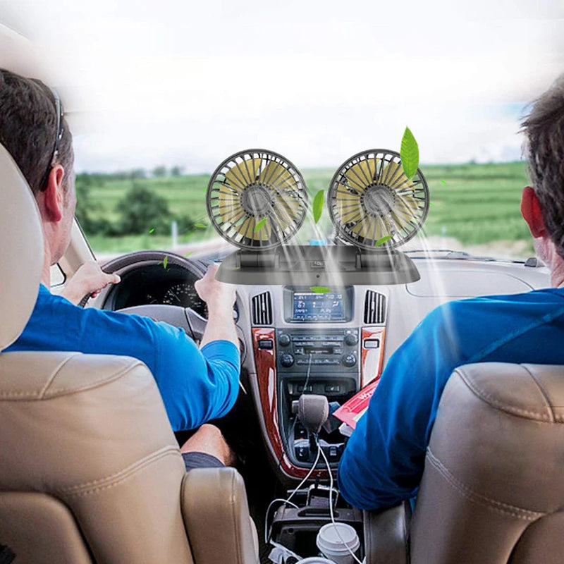 Doppellüfter für das Auto – 360° Rotation, 12V/24V/USB, leise