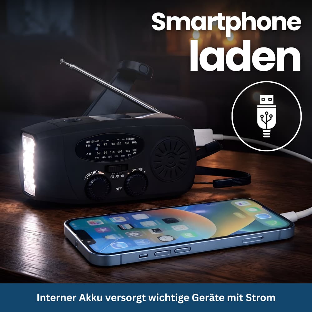 Radio de Secours Solaire Multifonction avec Manivelle et Lampe LED