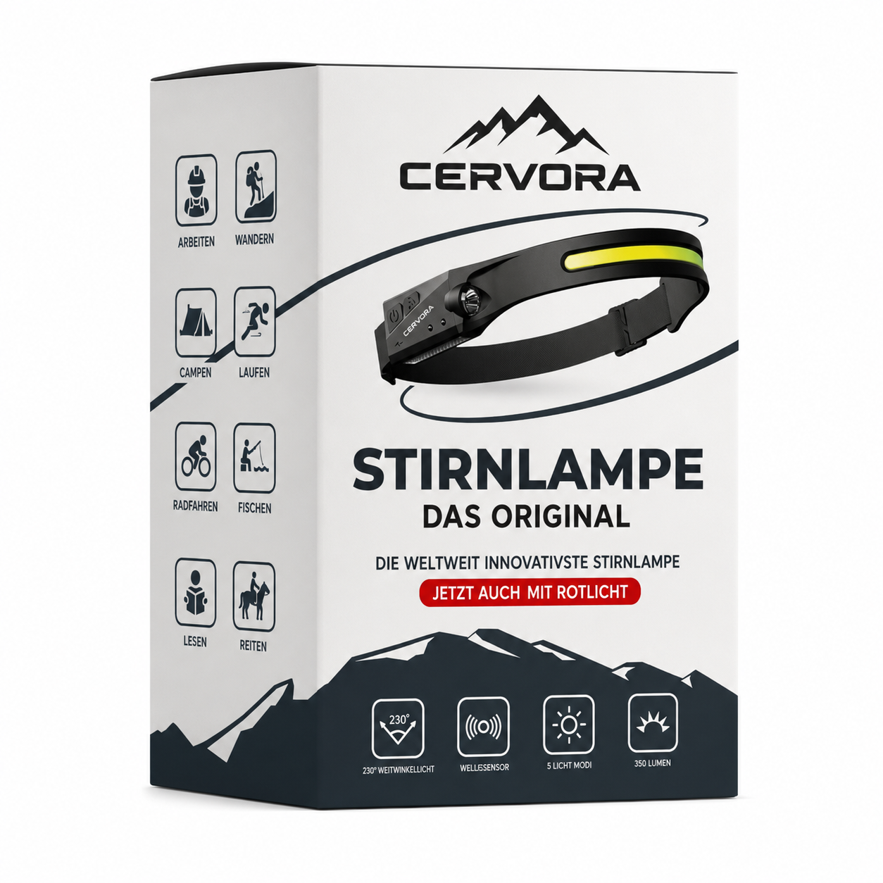 Lampe Frontale LED 230° avec Capteur Gestuel