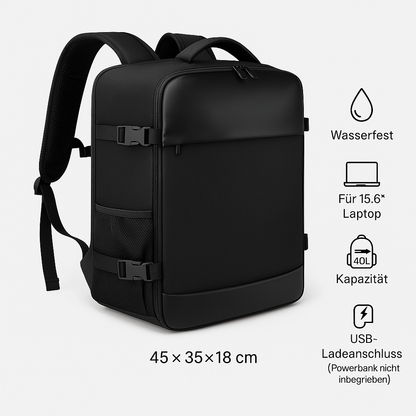 Reiserucksack 40L – Wasserfest, USB-Ladeanschluss & Laptopfach 15.6