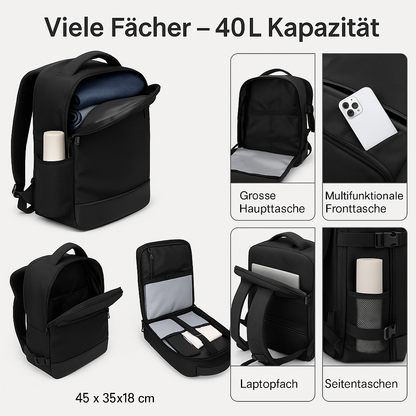 Reiserucksack 40L – Wasserfest, USB-Ladeanschluss & Laptopfach 15.6