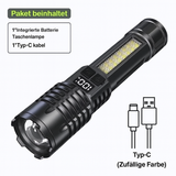 LED Taschenlampe USB-C aufladbar, zoombar – 32 000 Lux, 5 Modi, 18650-Akku inkl., wasserdicht, 78 g