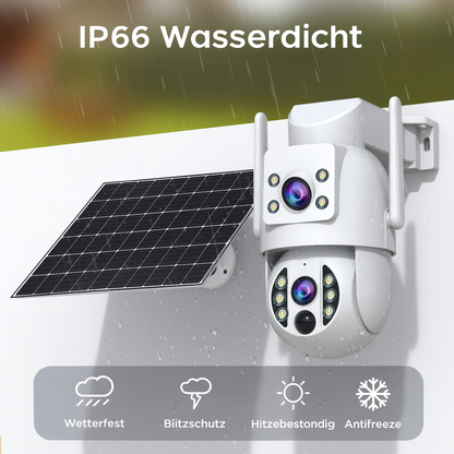 Solar Überwachungskamera 4K – Intelligente Nachtsicht & Bewegungserkennung | WLAN Kamera mit Akku & Solarpanel