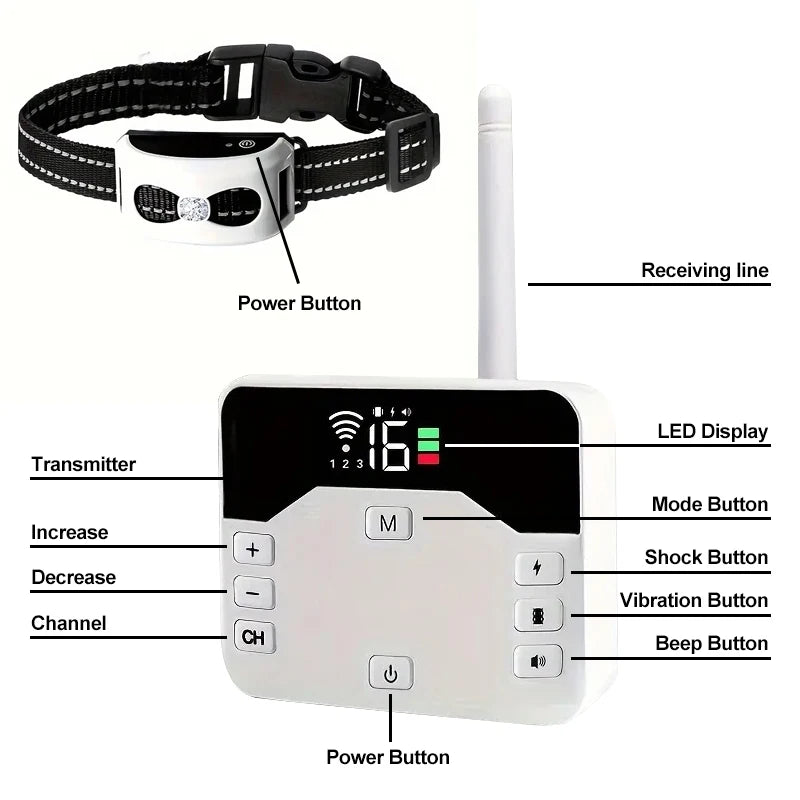 Drahtloszaun & Trainingshalsbandkollier 2-in-1 – IP65, 300 m Reichweite