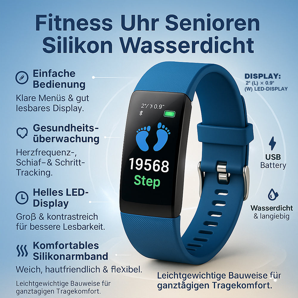 Fitness Uhr Senioren Silikon Wasserdicht