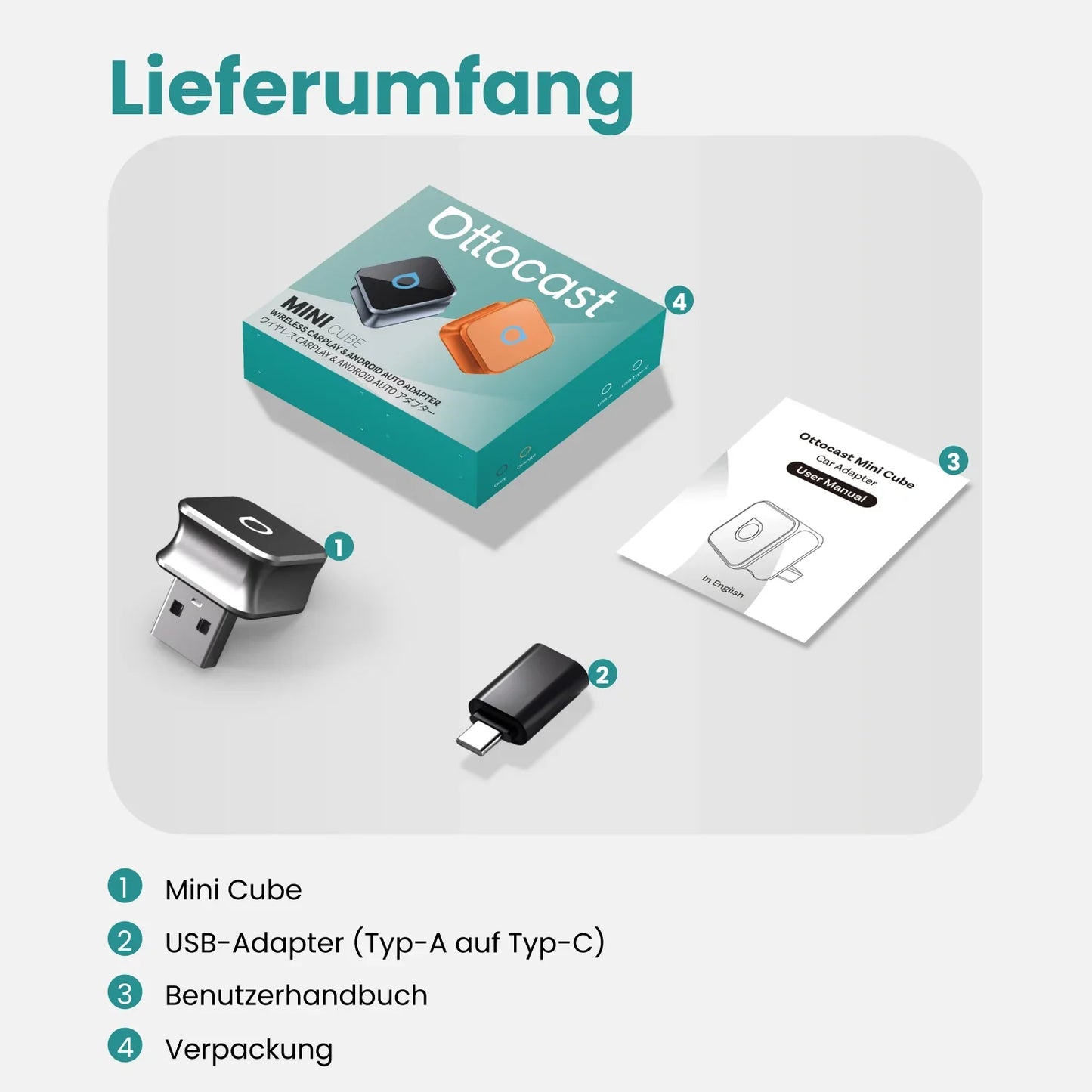 Ottocast® Mini Cube 3.0 Wireless CarPlay und Android Auto Adapter