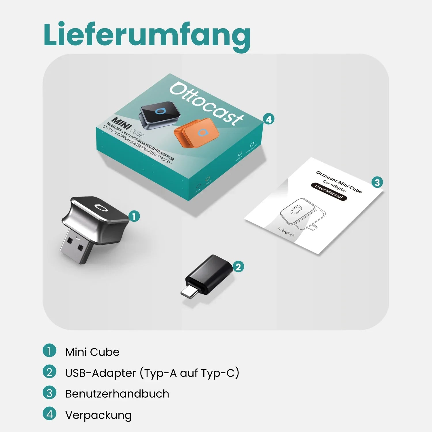Ottocast® Mini Cube 3.0 Wireless CarPlay und Android Auto Adapter