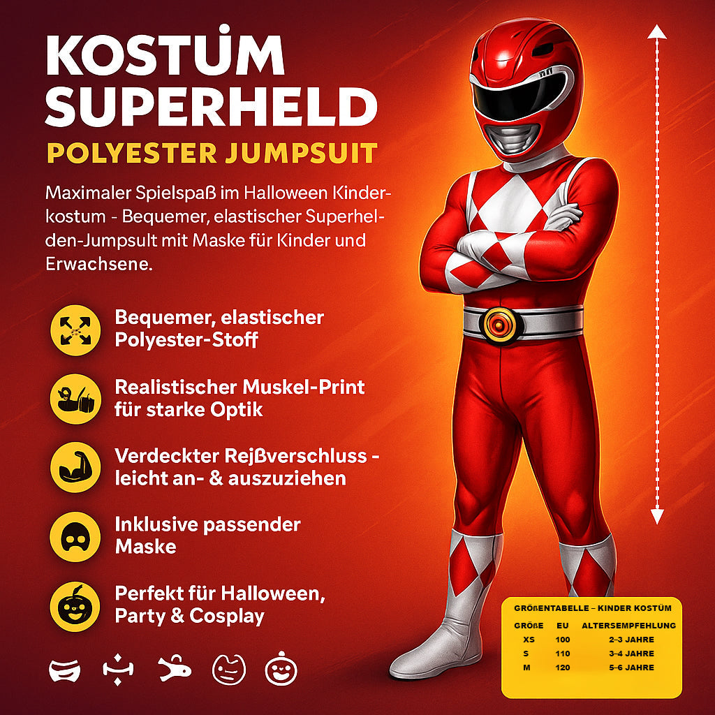 Superheld Kinderkostüm Stretch-Polyester Cosplay Jumpsuit mit Maske