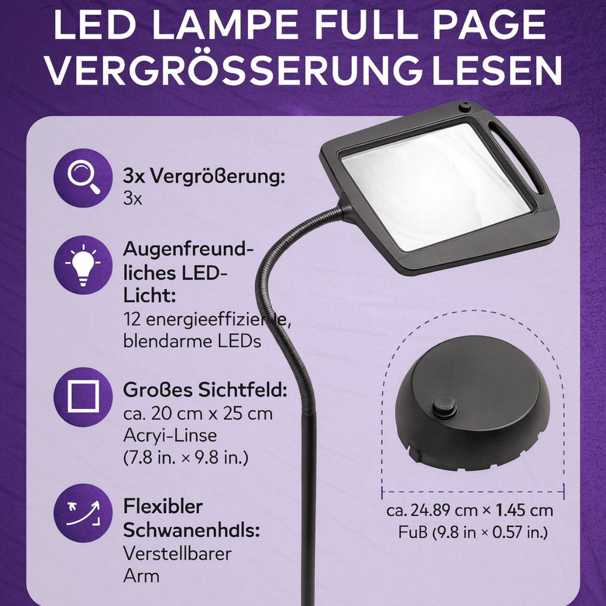 Leselampe Standlupe LED Lampe Full Page Vergrößerung Lesen