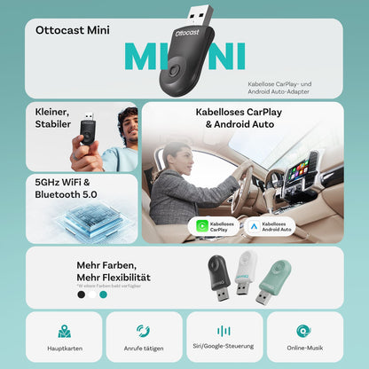 Ottocast® 2025 Mini Wireless CarPlay und Android Auto Adapter