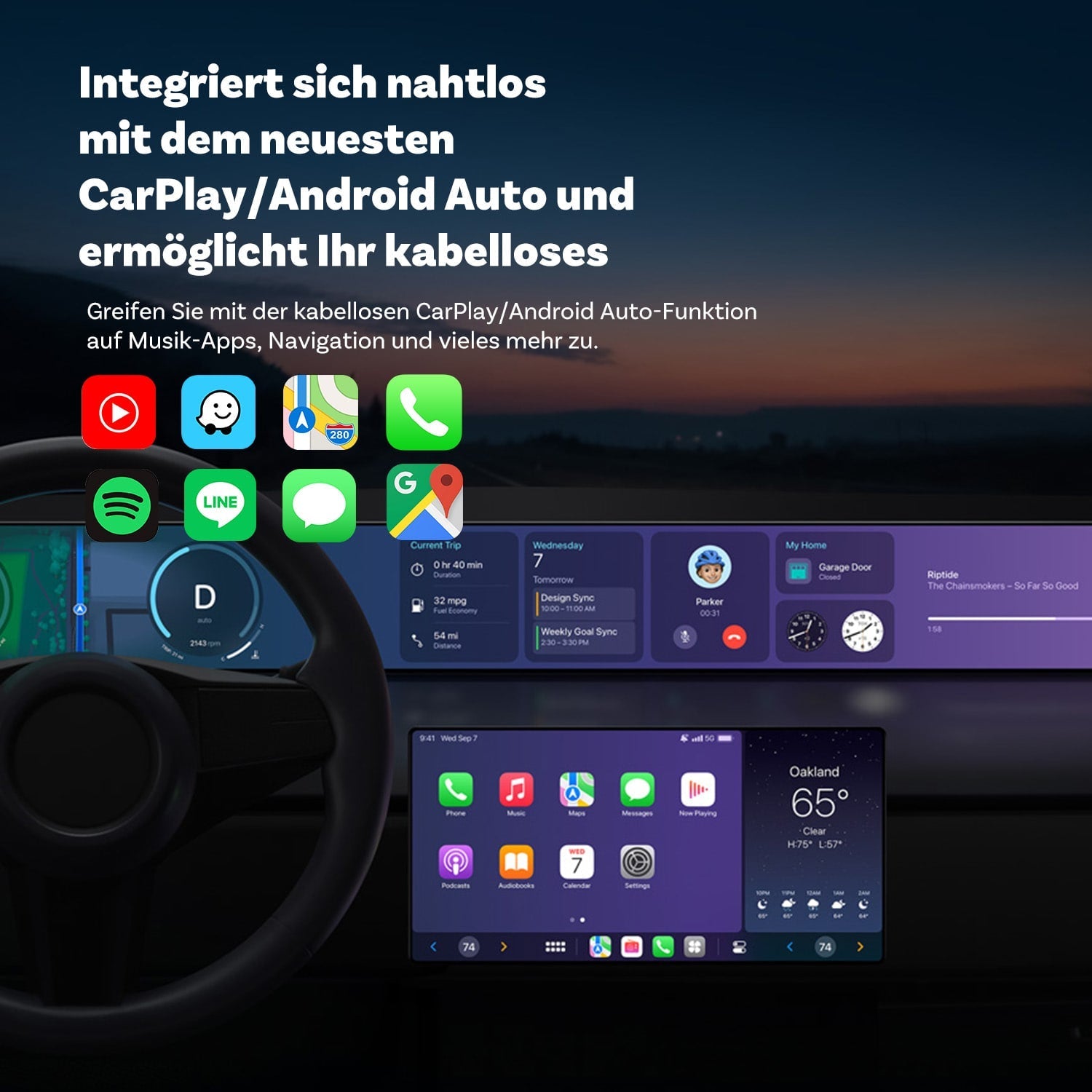 Ottocast® 2025 Mini Wireless CarPlay und Android Auto Adapter