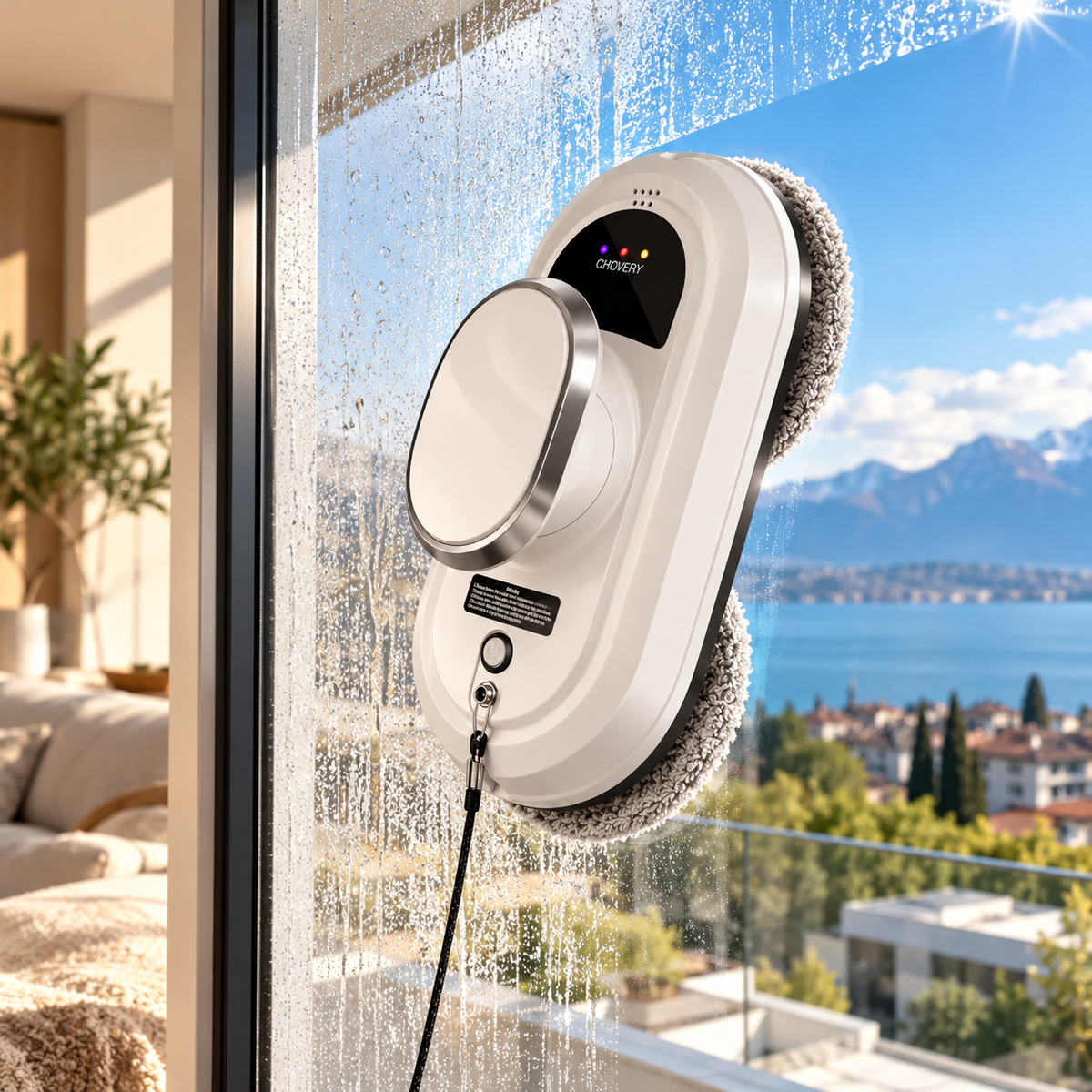 Robot lave-vitres avec télécommande - puissance d’aspiration de 5600 Pa, cordon de sécurité et batterie de secours
