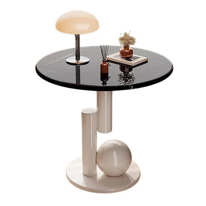 Table d'appoint ronde avec plateau effet marbre