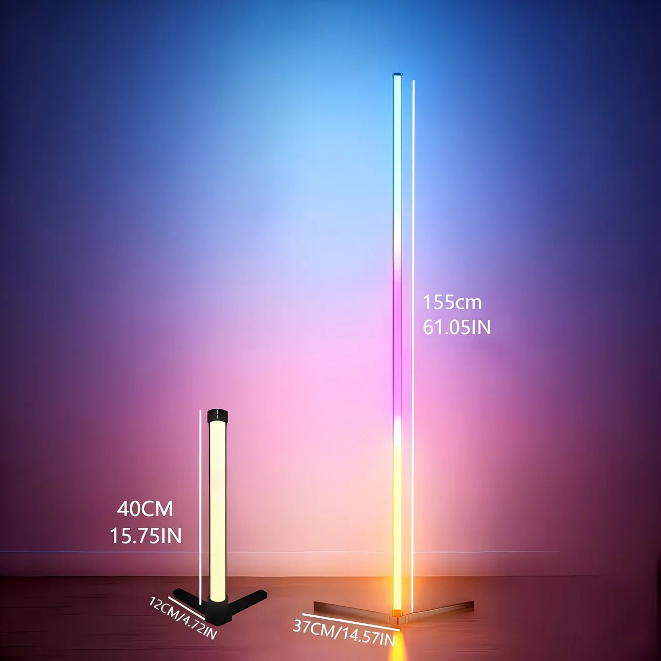 Lampadaire d'angle LED avec contrôle par application et changement de couleur