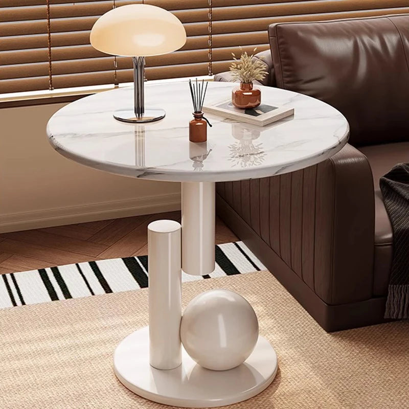 Table d'appoint ronde avec plateau effet marbre