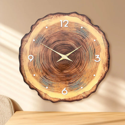 Horloge murale en forme de tranche d'arbre avec mécanisme silencieux