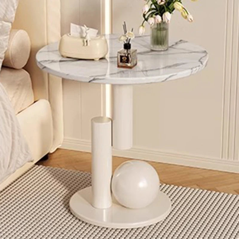 Table d'appoint ronde avec plateau effet marbre