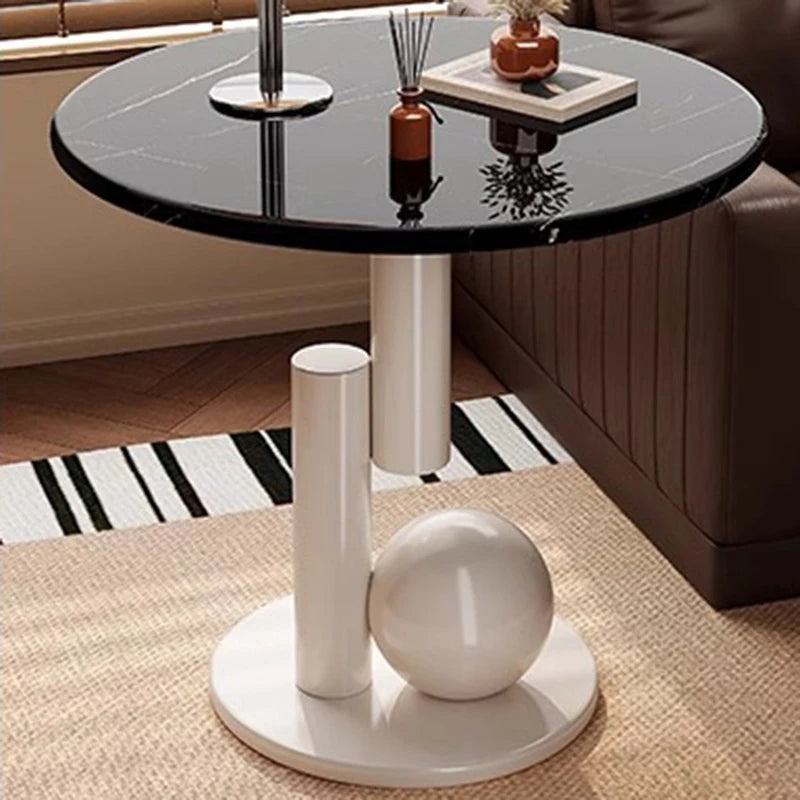 Table d'appoint ronde avec plateau effet marbre