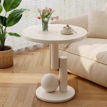 Table d'appoint ronde avec plateau effet marbre