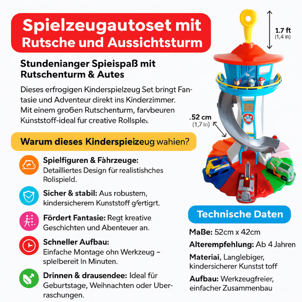 Spielzeugautoset mit Rutsche und Aussichtsturm